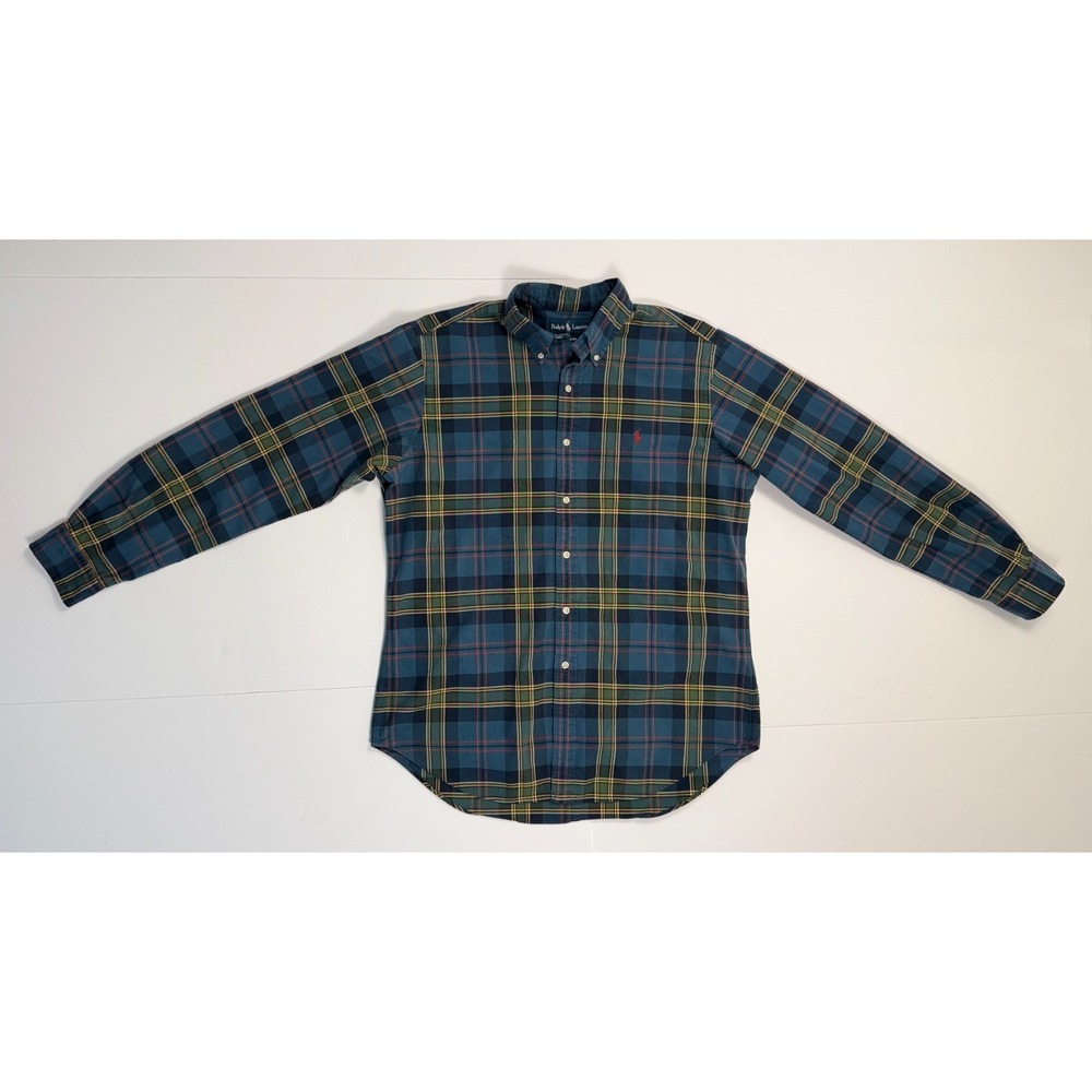 Ralph Lauren Classic Fit L Plaid Cotton Shirt Blue Multi—See Desc‎ Sleeve Spots